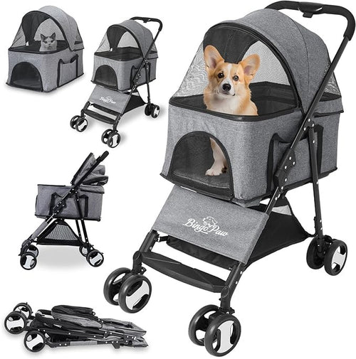 Pet Stroller Foldable Dog Cat Pram 4 Wheel Travel Pushchair 20kg
