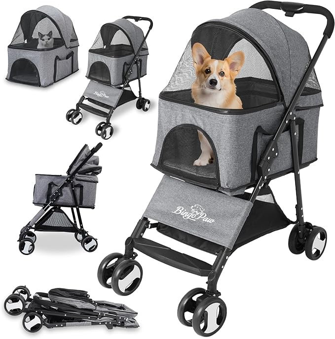Pet Stroller Foldable Dog Cat Pram 4 Wheel Travel Pushchair 20kg
