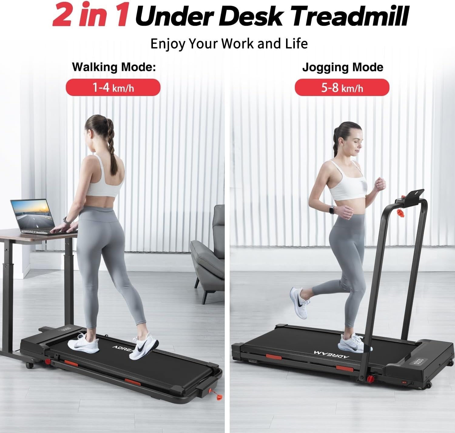 Foldable Under Desk Treadmill | Walking & Jogging Machine w/ Incline & LED