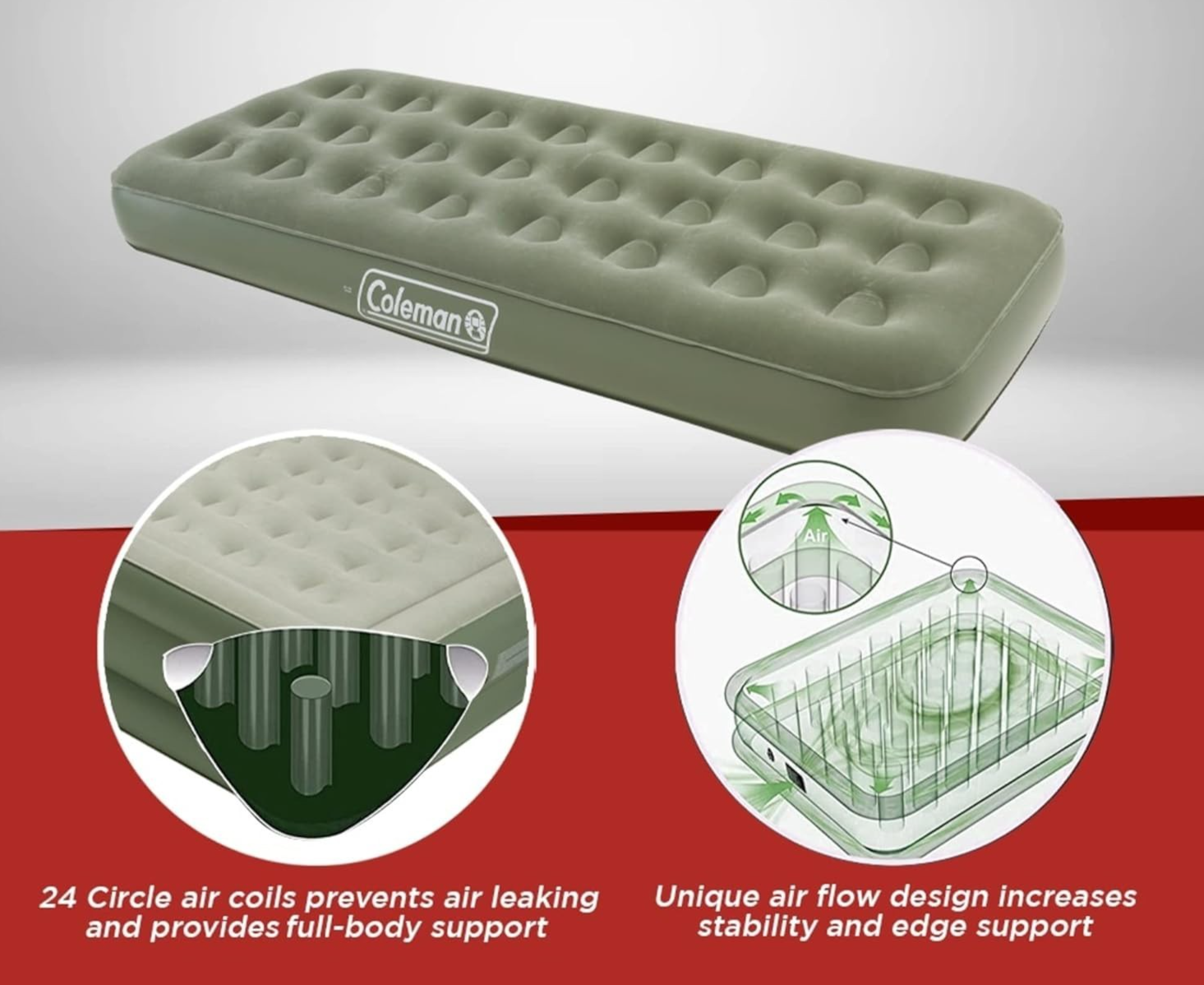 Inflatable Air Mattress Single Bed – Camping, Guest, Tent, PVC Comfort
