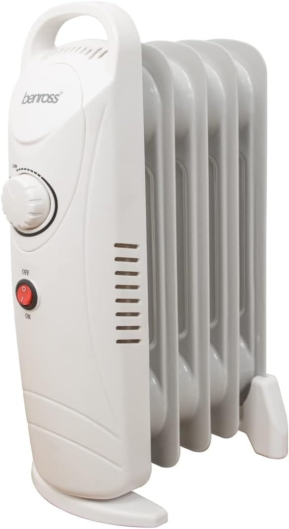 Mini 5-Fin Oil Filled Radiator 500W Low Energy Portable Heater White