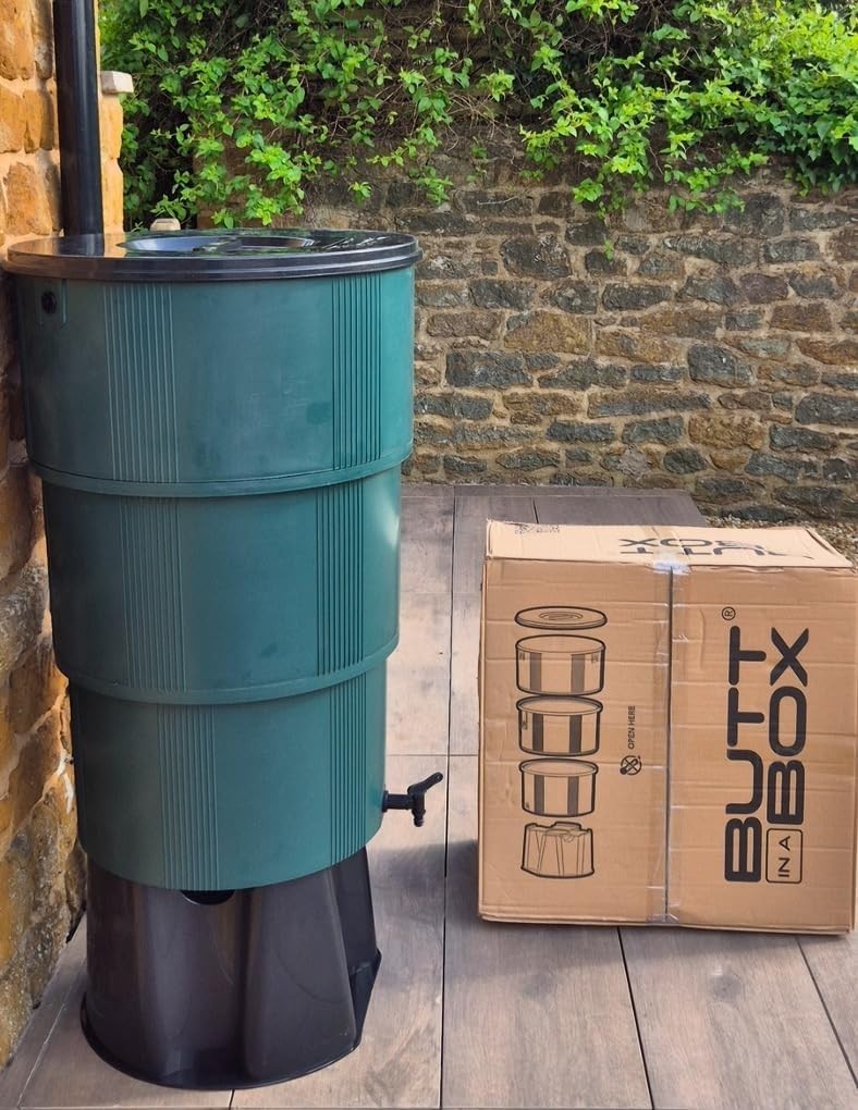 200L Water Butt Kit Green HDPE Rainwater Tank Easy Install Sturdy Design