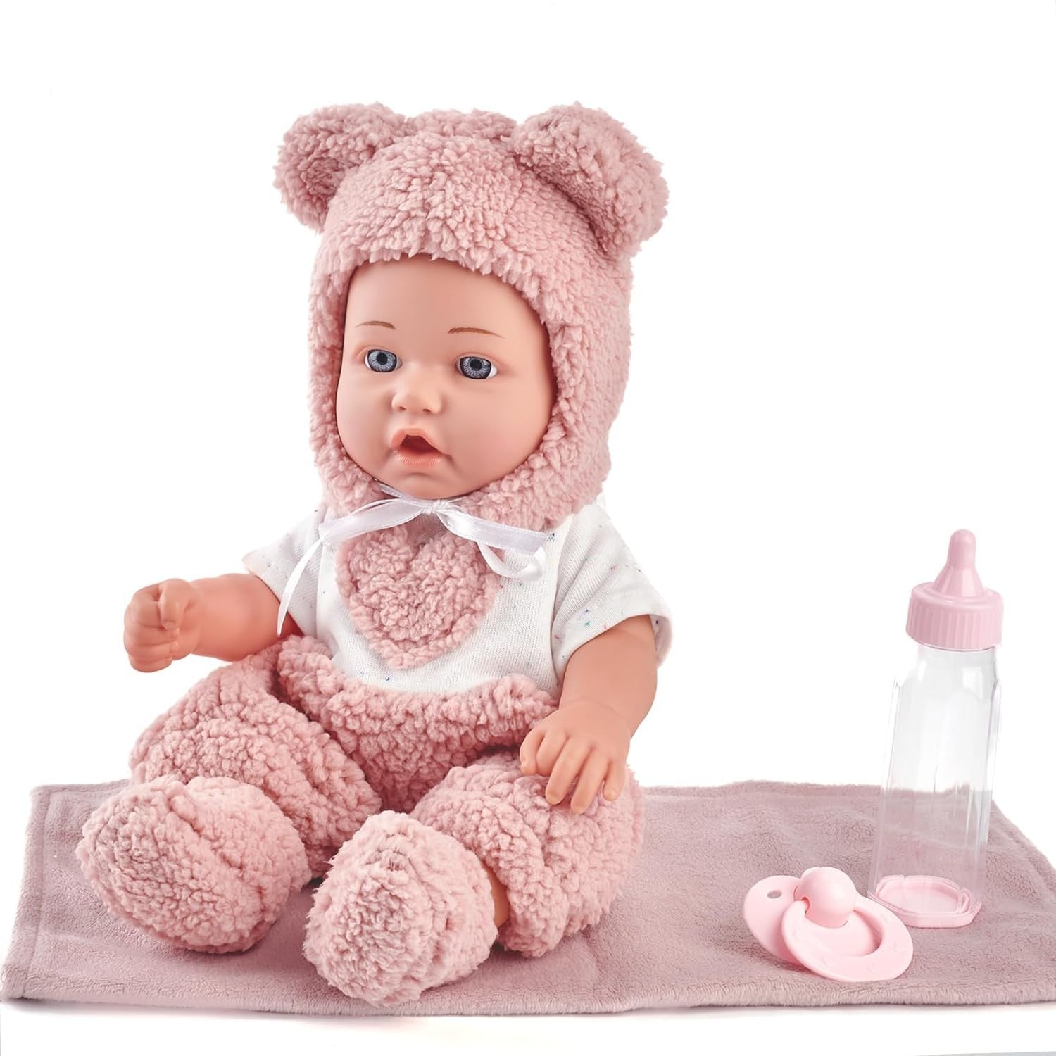 12” Baby Doll Playset Pink Outfit Blanket Bottle Pacifier