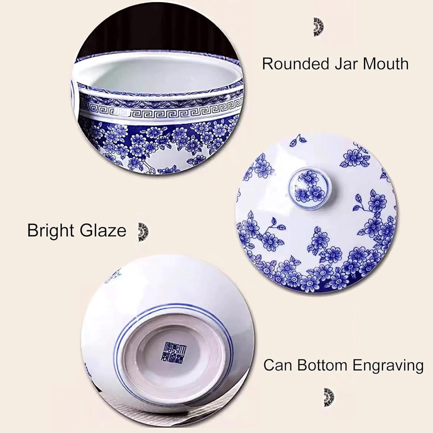 Blue Ceramic Rice Storage Jar Airtight Grain Container with Lid