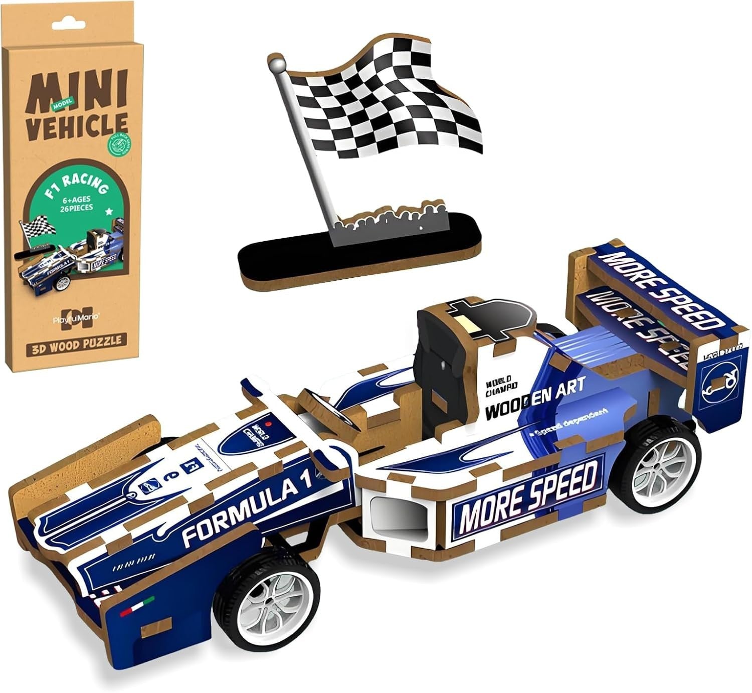 3D Wooden F1 Puzzle Car Kit for Kids 6-10 – Educational Build & Display Toy