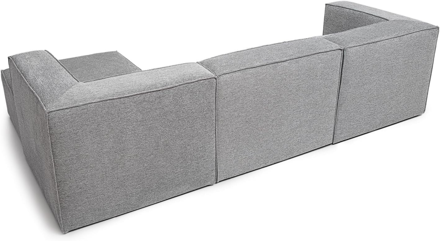 Modular Corner Sofa Basket Weave Fabric Deep Cushions Grey 282cm Wide