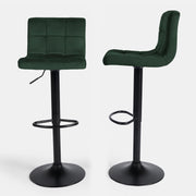 Set of 2 Adjustable Velvet Bar Stools with Swivel & Footrest – Green