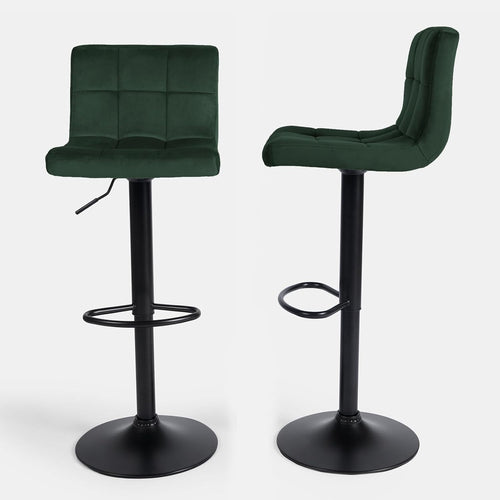 Set of 2 Adjustable Velvet Bar Stools with Swivel & Footrest – Green
