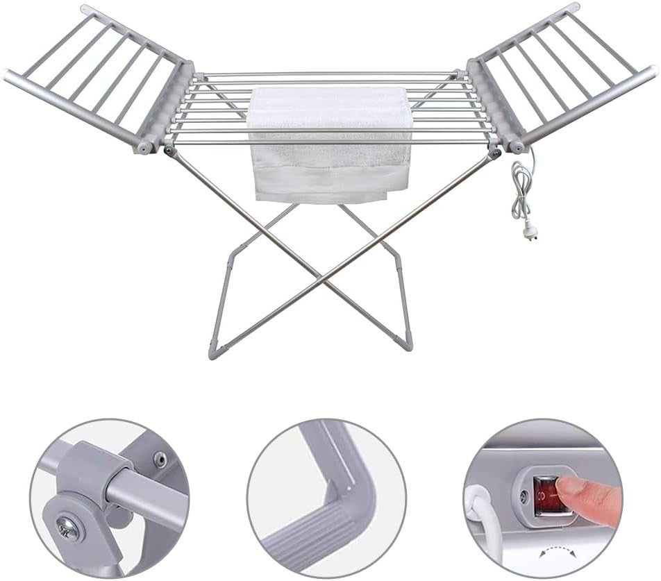 Heated Clothes Airer 20 Bar Winged Electric Indoor Folding Drying Rack