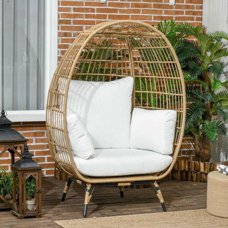 Rattan Egg Chair Teardrop Wicker Outdoor Indoor Garden Seat with Cushions