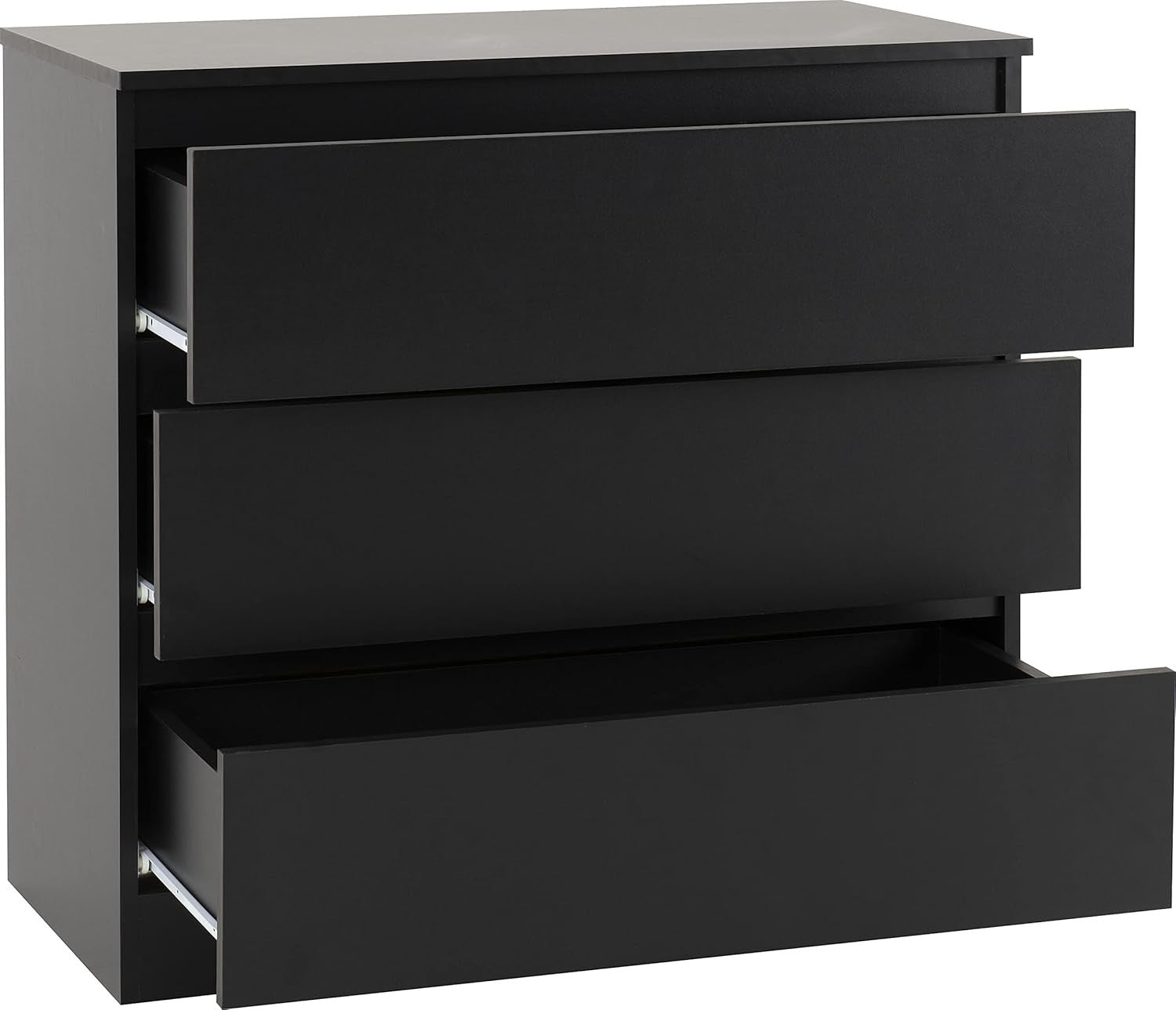 Black 3 Drawer Chest Engineered Wood Storage Cabinet Bedroom Organizer