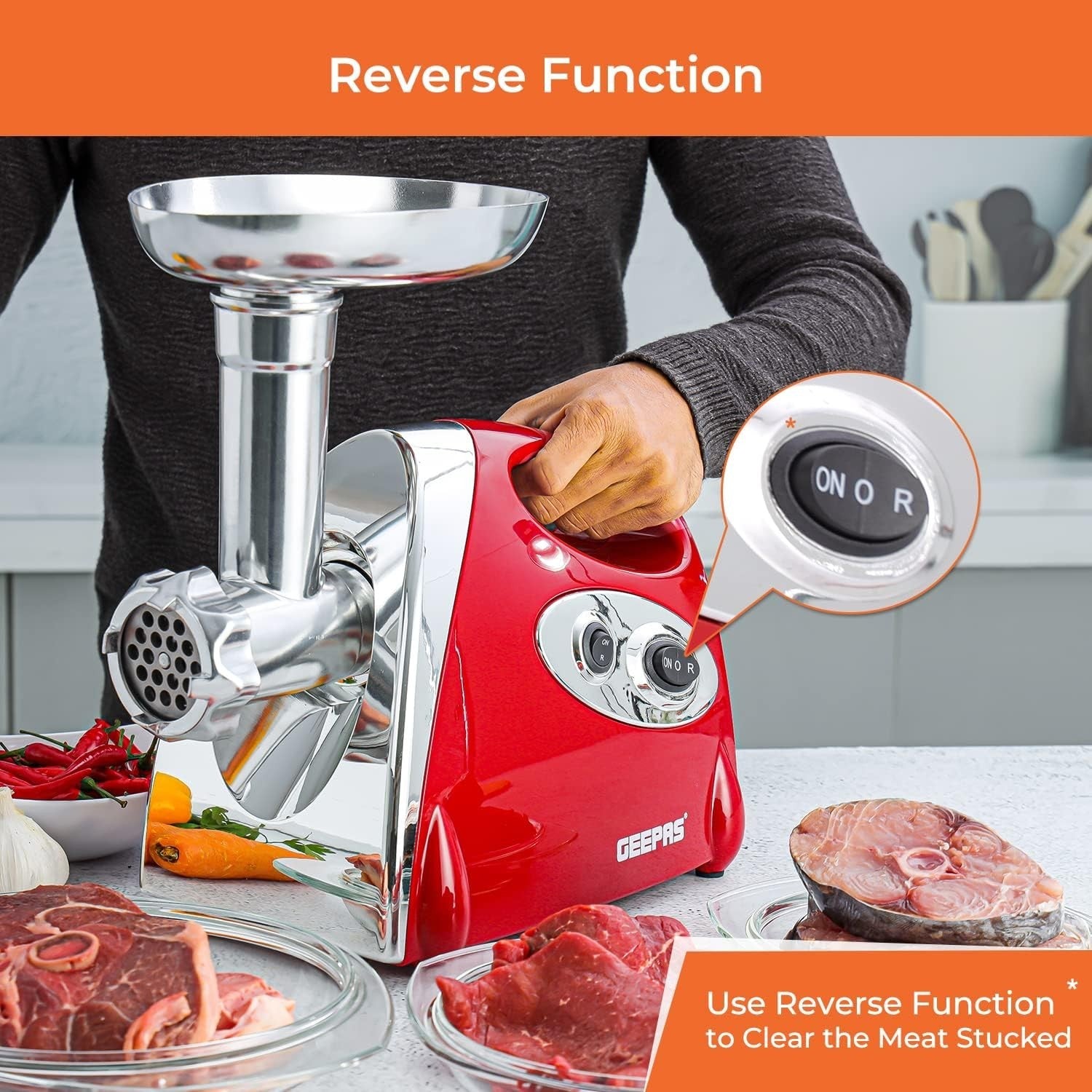 1800W Electric Meat Grinder Meat Mincer Sausage Maker 3 Cutting Plates