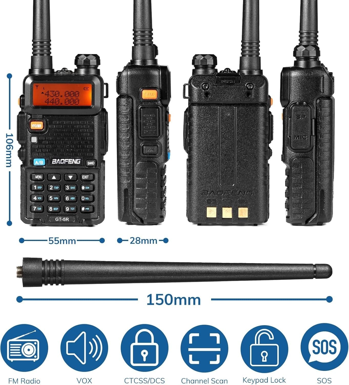Dual Band Ham Radio 128 Channel Long Range Handheld Walkie Talkie VOX