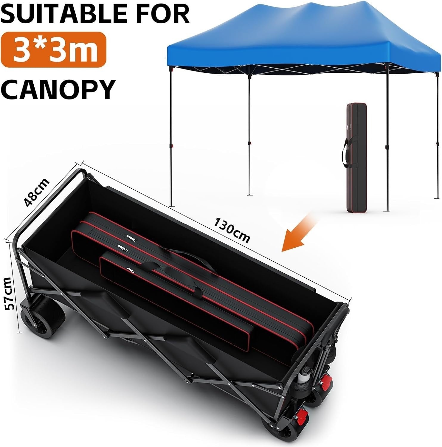 Black 250L Folding Camping Wagon Heavy Duty Festival Trolley 330lbs All-Terrain