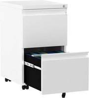 White 2 Drawer Lockable File Cabinet 51x39x71cm Mobile Under Desk
