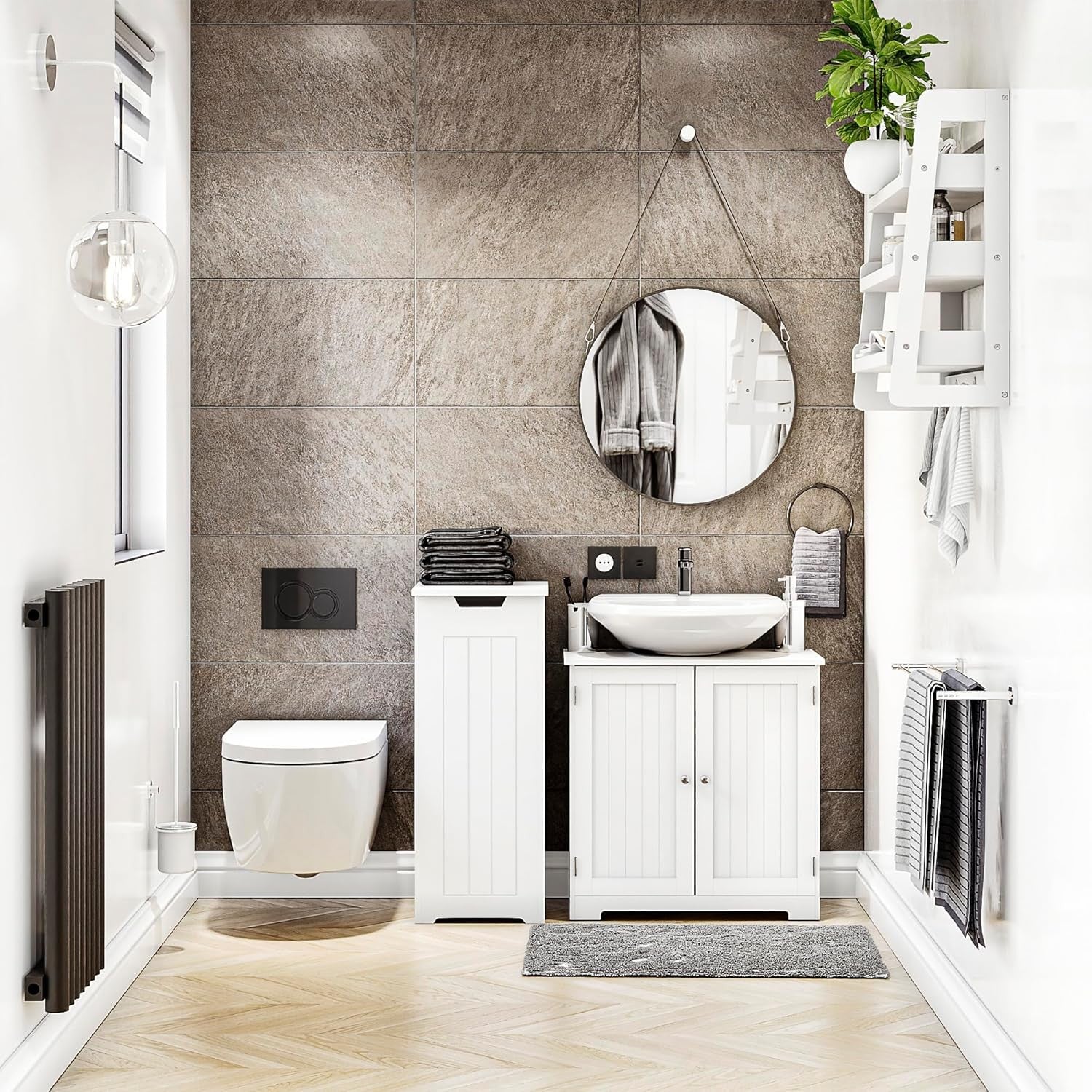 Slim White Laundry Hamper Cabinet Modern Bathroom Storage Unit 77x30x30cm