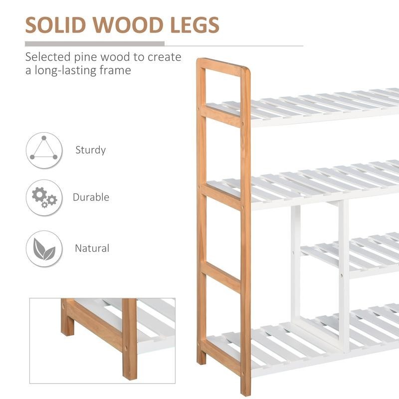 4-Tier Wooden Shoe Rack Stand – Freestanding Slatted Storage Shelf