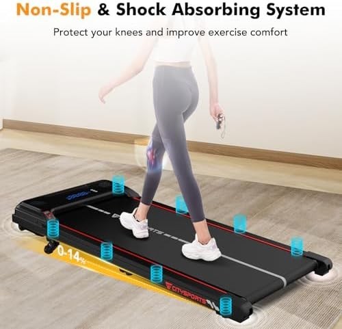 Portable Under Desk Walking Treadmill 0-14% Incline 6KM/H Home Office Gym