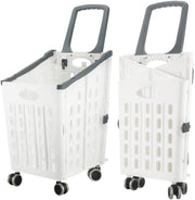 Foldable Shopping Trolley Cart Large Capacity Silent Wheels White
