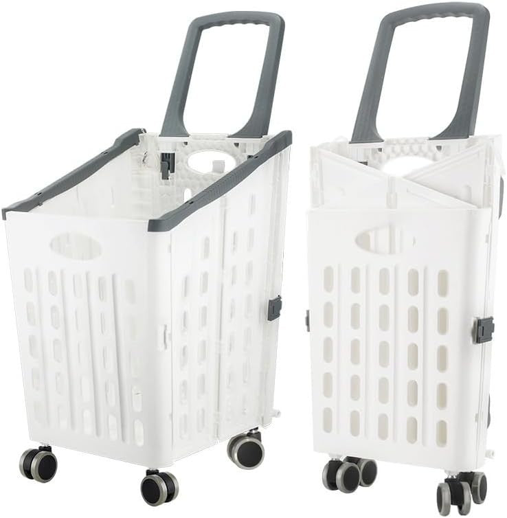 Foldable Shopping Trolley Cart Large Capacity Silent Wheels White
