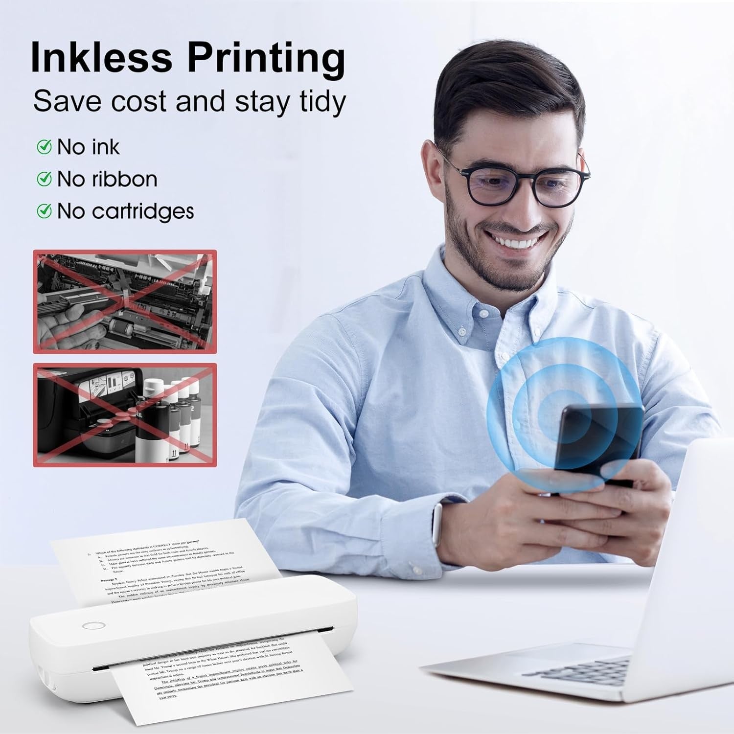 Wakects Bluetooth Thermal Printer – Portable Inkless Mobile Printer 57-216mm