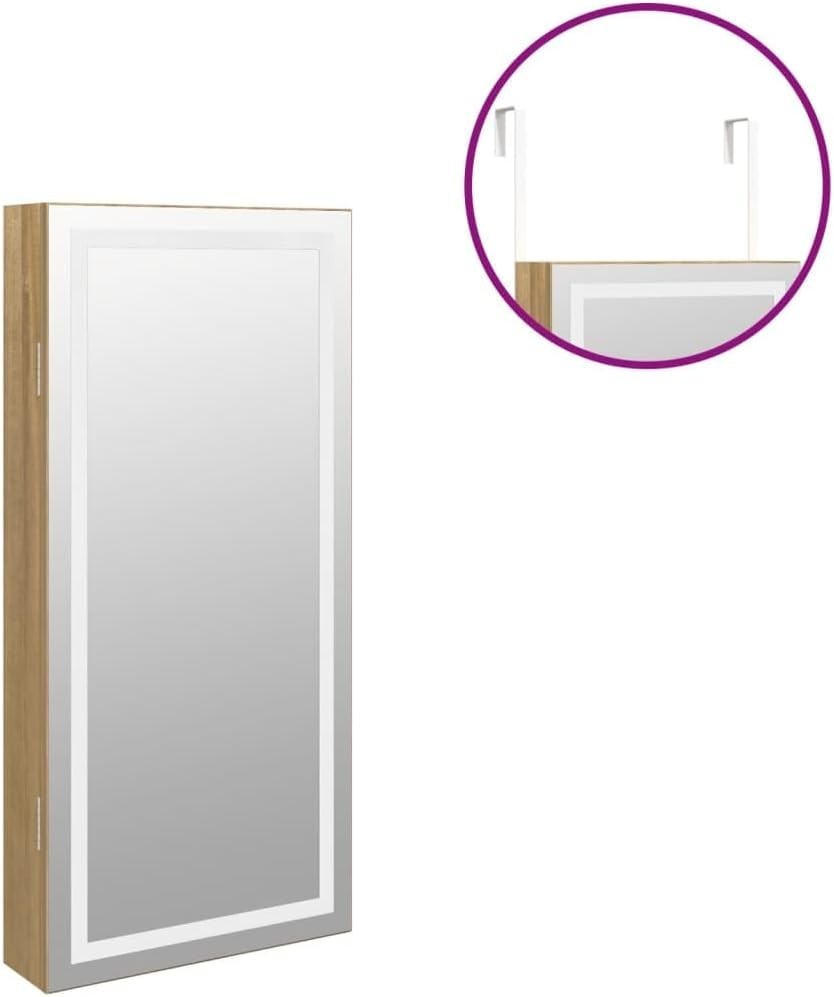 LED Wall Mounted Jewelry Cabinet Frameless Mirror Lockable Slim Storage