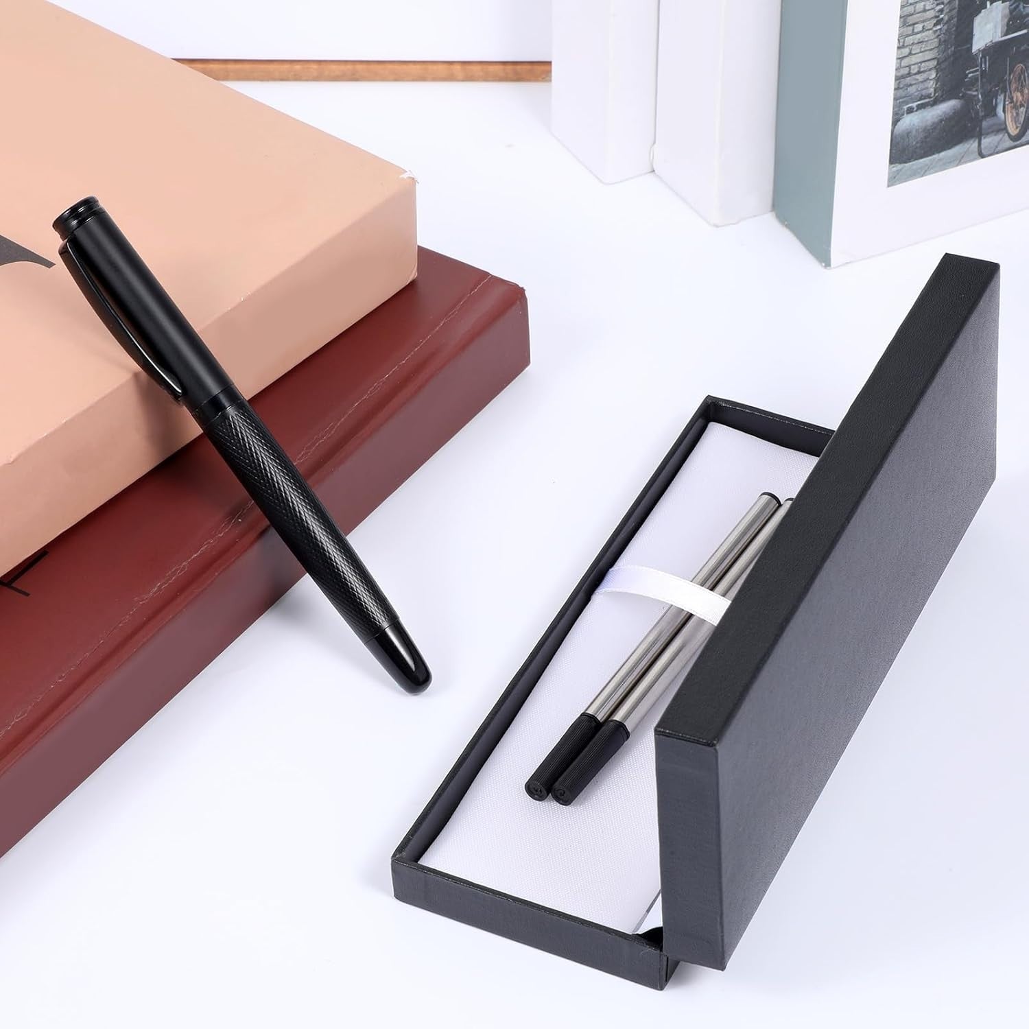 3-Piece Rollerball Pen Set Matte Black Fine Tip Smooth Writing Gift Box