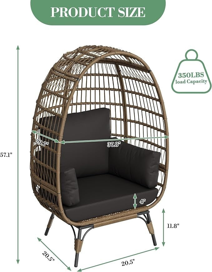 Oversized Wicker Egg Chair Outdoor Indoor Rocking Seat w/ Cushions 350lbs