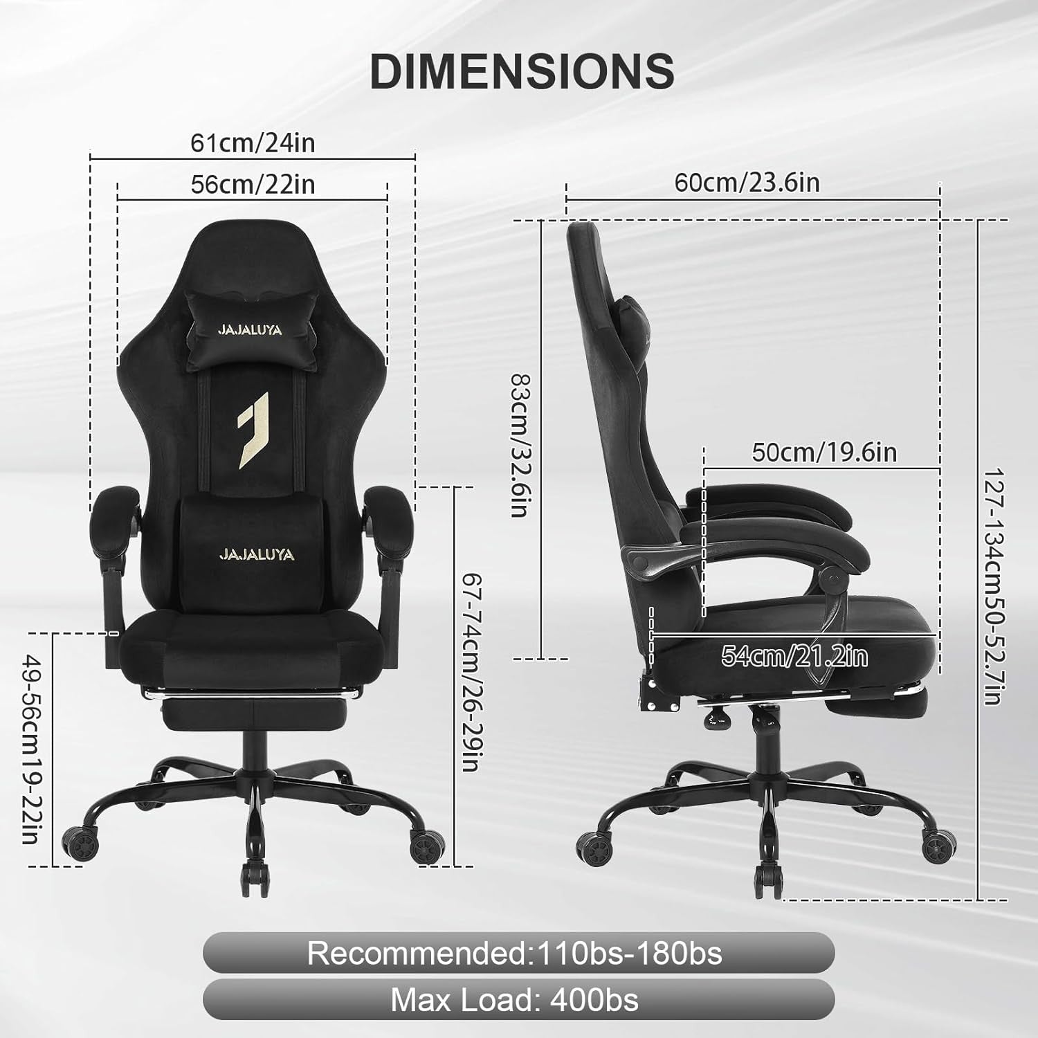 Gaming Chair with Footrest Ergonomic Office Desk Chair Black