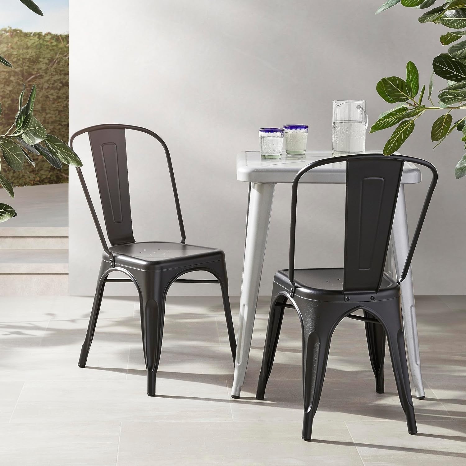 Set of 4 Black Metal Dining Chairs Stackable Indoor Outdoor