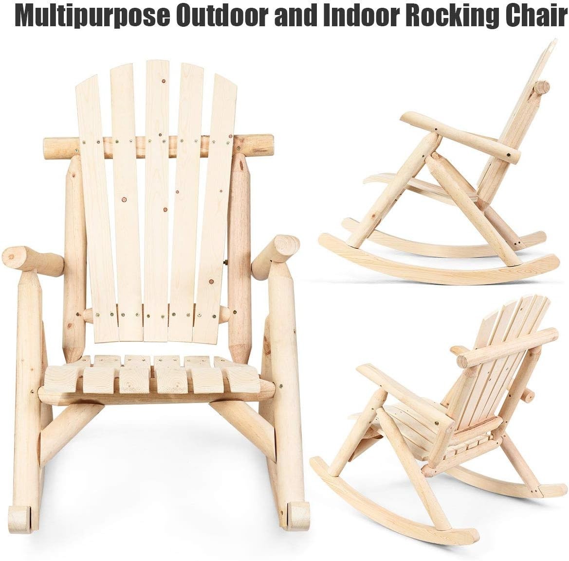 Solid Wood Adirondack Rocking Chair Outdoor Porch Garden Patio Yard Relaxer