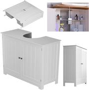 White Bathroom Sink Cabinet 60cm Under Sink Storage Cupboard with 2 Doors