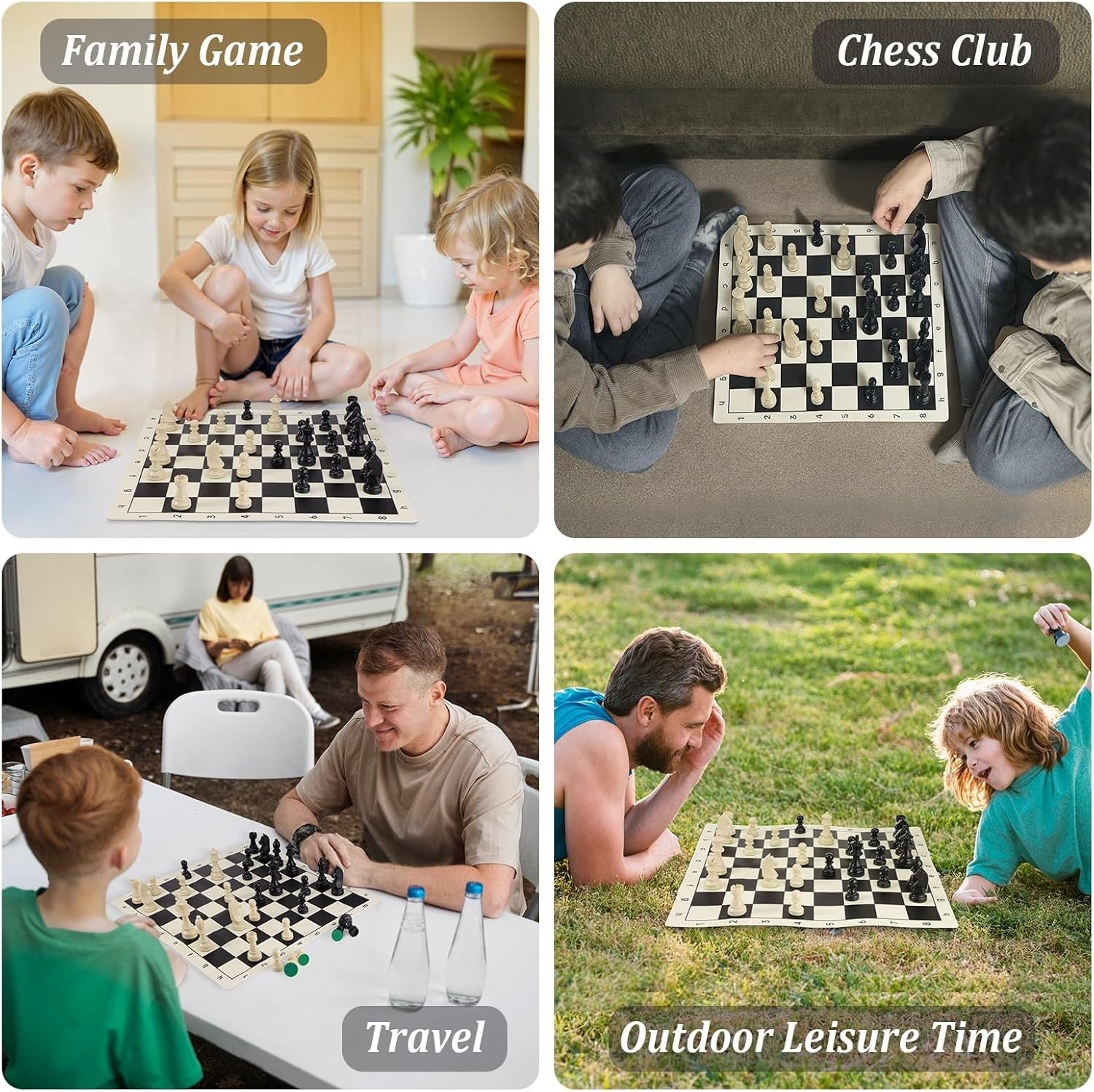 20" Tournament Silicone Chess Set Weighted Pieces Foldable Board + Carry Bag