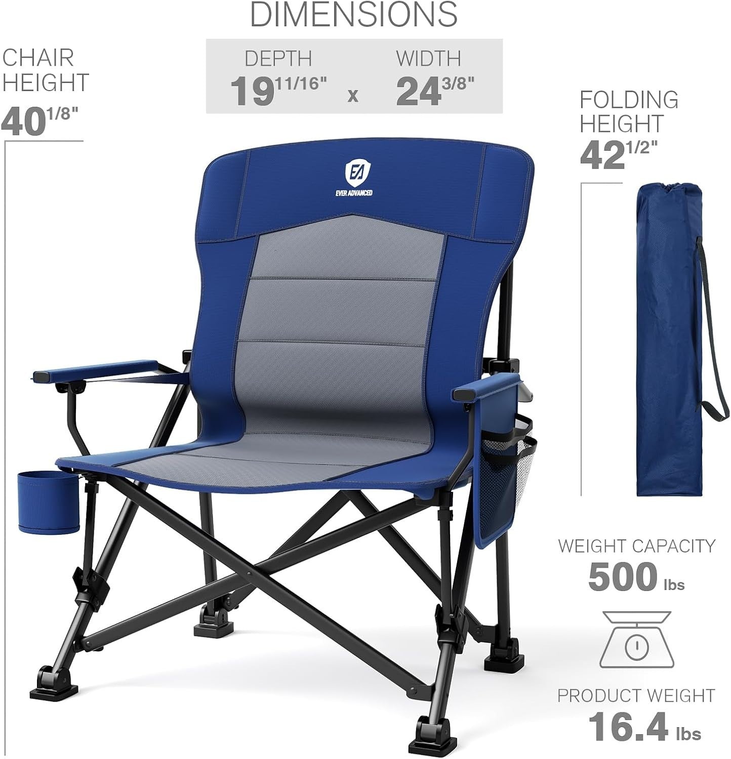 Heavy Duty Folding Camping Chair 230kg Outdoor Portable Adjustable Seat