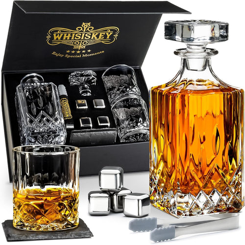 700ml Whiskey Decanter Gift Set with 2 Glasses & Stones Luxury Men’s Bar Gift