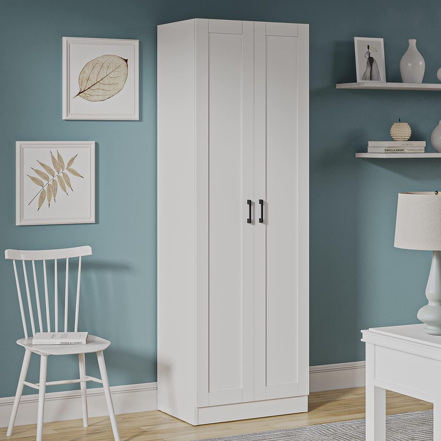 Tall Freestanding Kitchen Storage Cabinet with 2 Doors & Adjustable Shelves