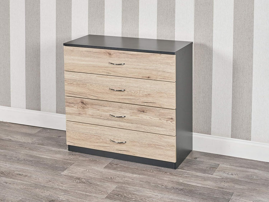 Oak Effect Chest of Drawers 4 Drawer Black Storage Unit for Bedroom Home