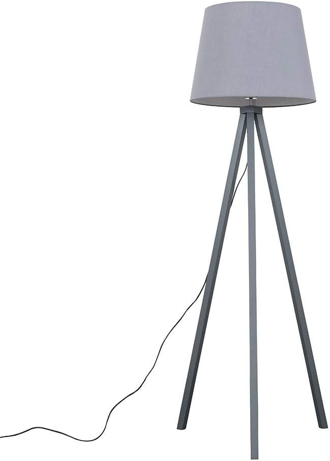 Grey Wooden Tripod Floor Lamp Grey Tapered Shade Living Room Light