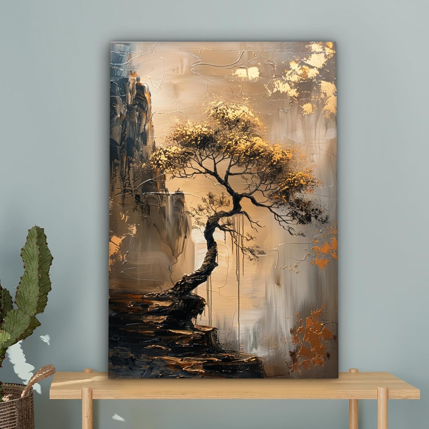 Gold Tree Canvas Wall Art 40x60cm Modern Framed Living Room Decor