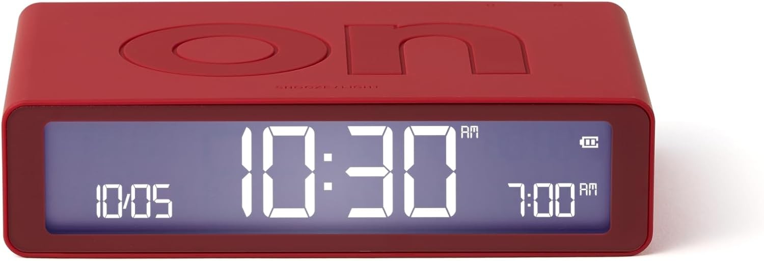 Flip Digital Alarm Clock Reversible On Off Touch Snooze Rechargeable Red