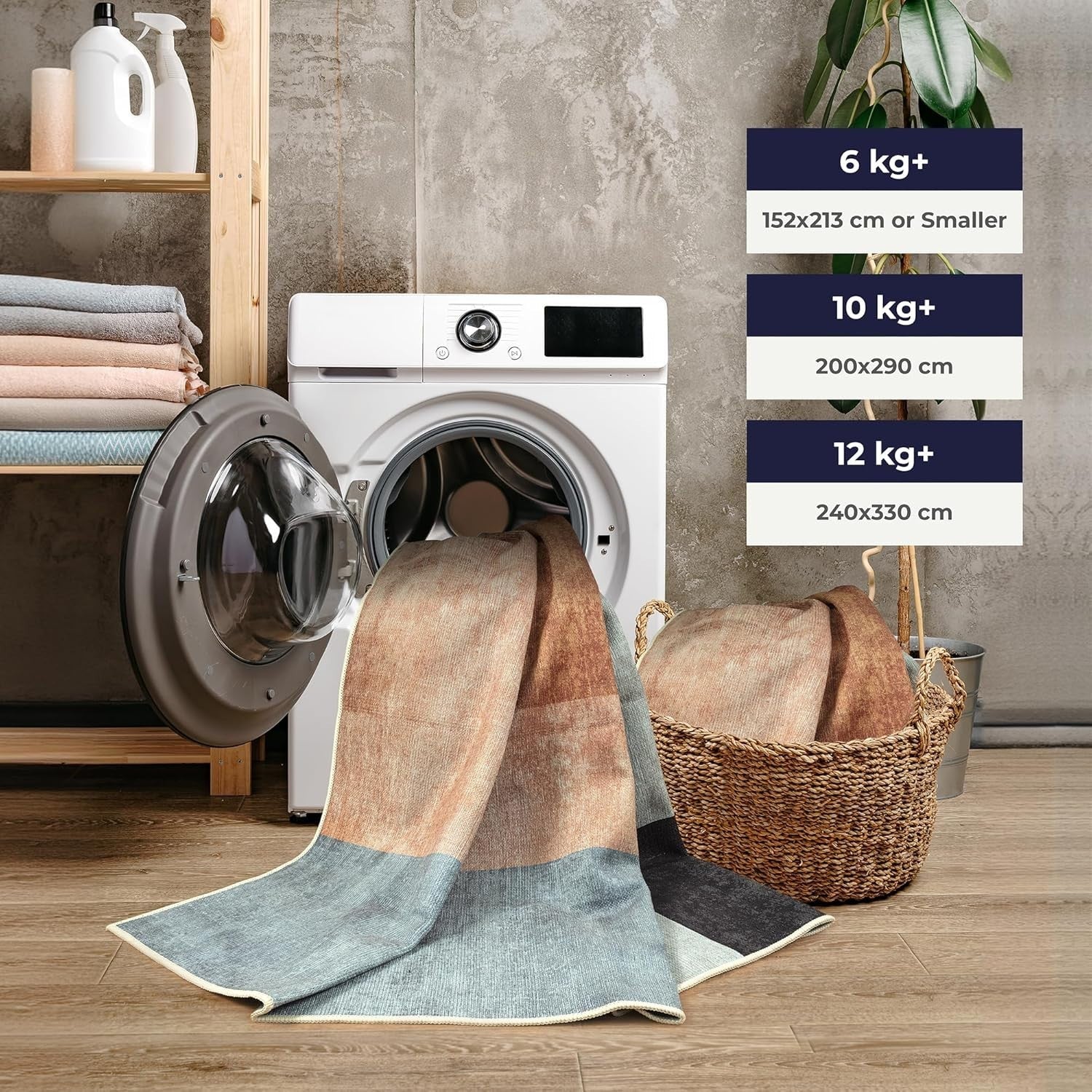 Large Washable Rug 200x290cm Retro Blocks Non-Slip Soft Area Carpet Living Room