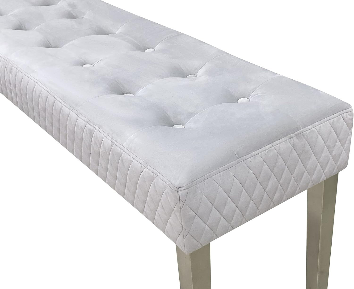 Luxury Silver Velvet 3-Seater Bench Modern Upholstered Dining & Entryway Seat