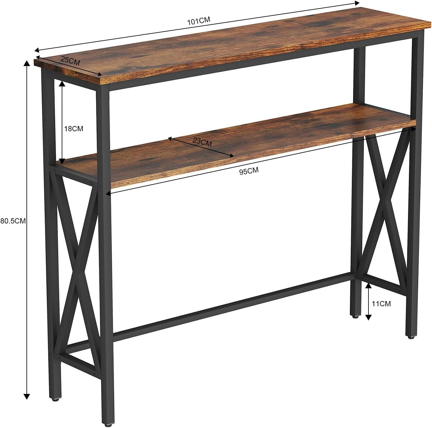 Slim Industrial Console Table with Adjustable Feet & Sturdy Metal Frame for Hall