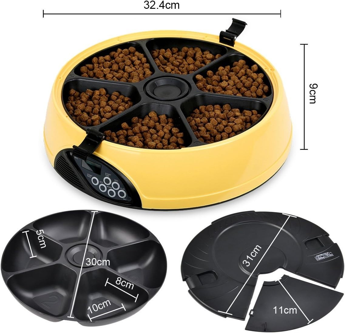 Automatic Cat Feeder 6 Meal Programmable Pet Food Dispenser Voice Recorder