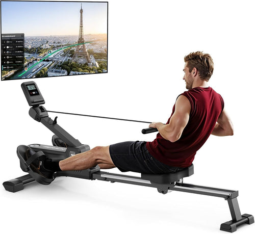 Compact Magnetic Rowing Machine 16-Level Quiet Dual Rail App Smart Home Rower