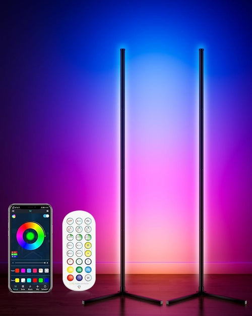 2 Pack RGB Corner Floor Lamp Smart LED App Remote Music Sync Mood Light