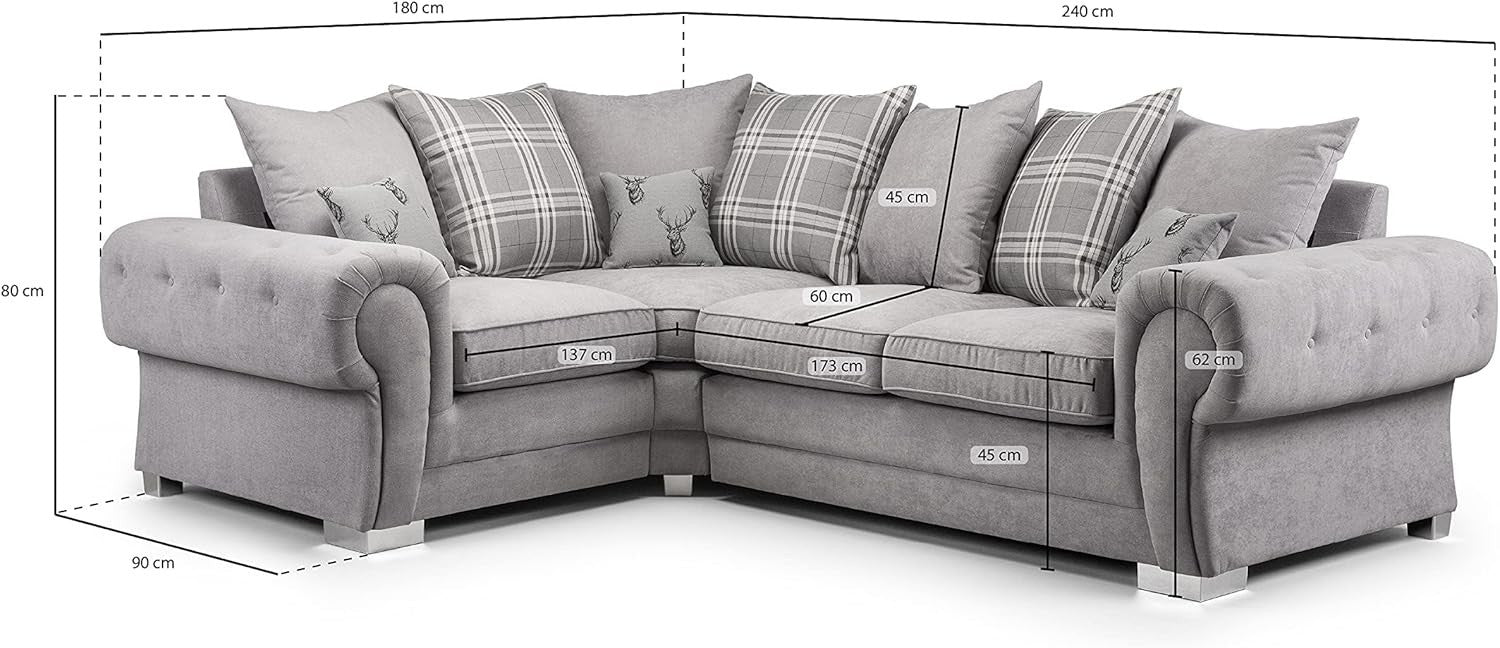 Grey Fabric 4-Seater Corner Sofa Soft Plush Cushions Fire Resistant