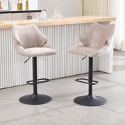 Oatmeal Chenille Bar Stool Set of 2 Adjustable Swivel Kitchen Counter Chairs