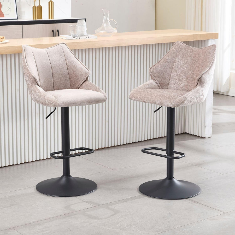 Oatmeal Chenille Bar Stool Set of 2 Adjustable Swivel Kitchen Counter Chairs