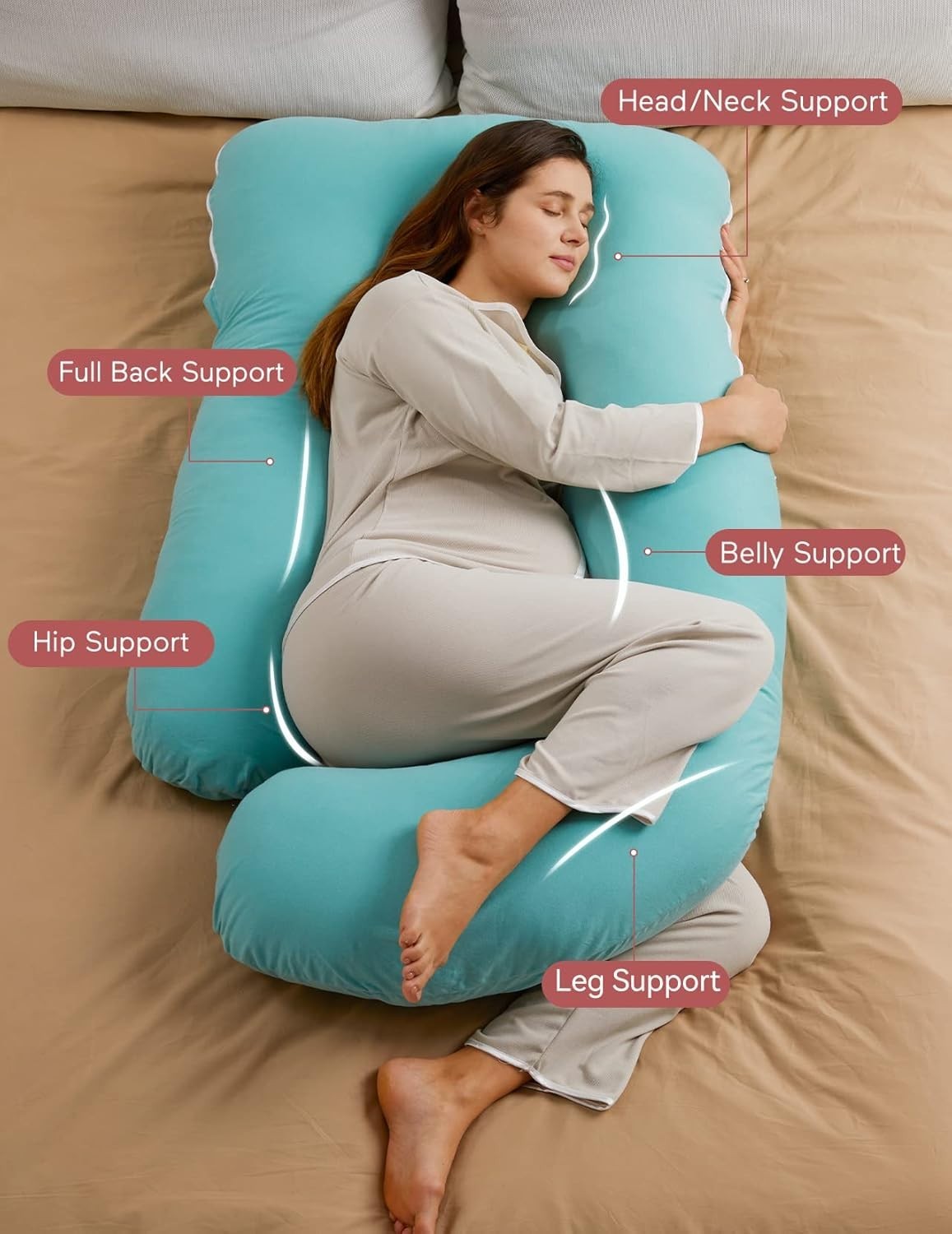 U Shaped Pregnancy Pillow 57” Full Body Maternity Support Cotton Cover